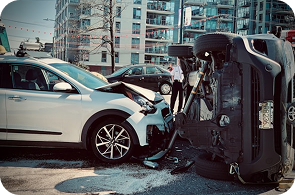 Overturned car after an accident, representing accident insurance